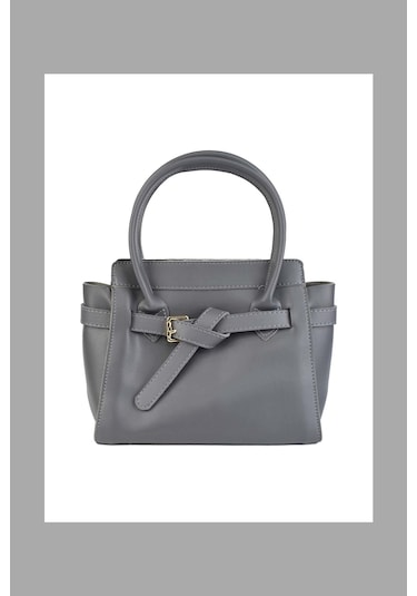 Kadın Deri Kemer Detaylı Gri Çanta Gri