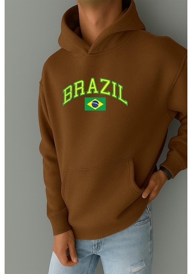 Benroma 3 İplik Penye Brazil Baskılı Sweatshırt Kahverengi