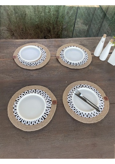 4 Kişilik Yuvarlak Amerikan Servis Özel Tasarım Jüt / Beyaz 33 X 33 Cm Natural