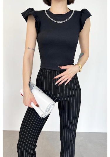 Qlis Kolye Detaylı Bluz-siyah