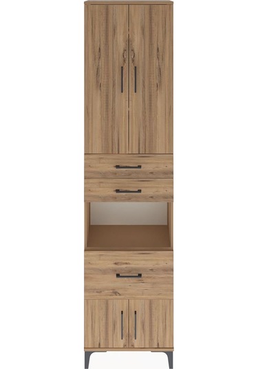 Arges Dolap 4 Raflı 3 Çekmeceli 2 Kapaklı 60x30x243 Çam-çam Atlas Çam