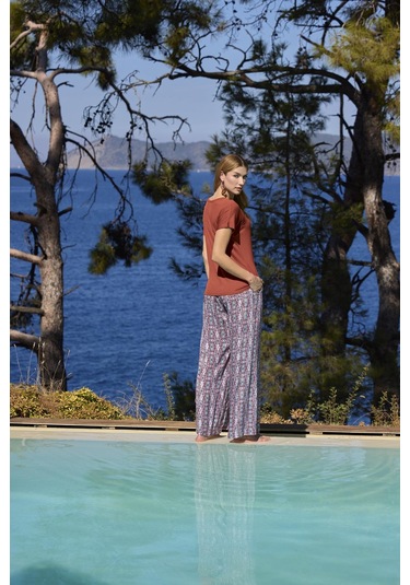 Monamise Kadın Etnik Desenli Kısa Kollu Alt Üst Takım 25024 Kiremit