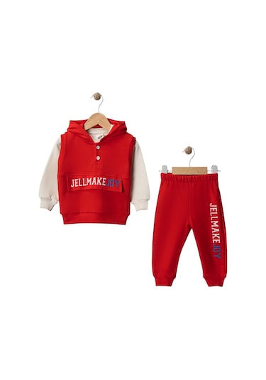 Celira Wwc Kırmızı İki İp Yelekli Kapşonlu Erkek Bebek Takım Kırmızı