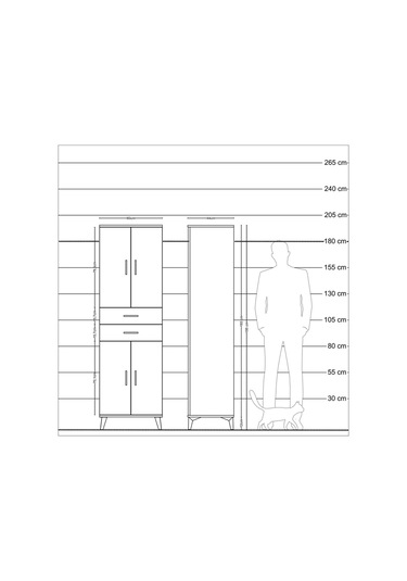 Hyperion Dolap 4 Raflı Tek Çekmeceli 4 Kapaklı 60x44x195 Antrasit-çam Antrasit