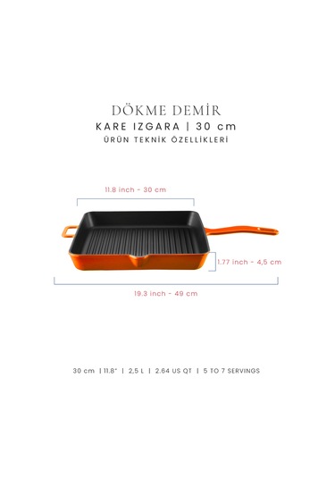 Voeux 30 Cm Kare Izgara Tava - Turuncu