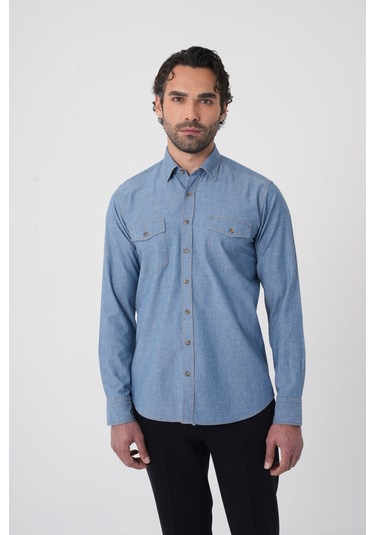 Bisse Erkek Regular Fit Uzun Kollu Denim Casual Gömlek Gmdnm252165 D35 Mavi