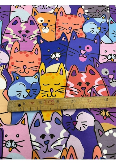 Cat Kedi Desenli Kumaş Kırlentlik Döşemelik Kumaş Dijital Baskı