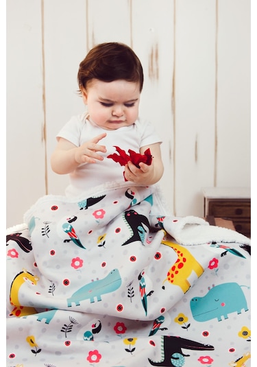 Fluffy Bebek Battaniyesi 80x100 Cm Animal Kundak Puset Çift Taraflı Koyun Tüyü Battaniye