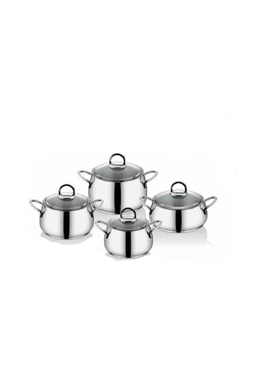 Inter Çelik Hanzade Model Cam Kapaklı Tencere Seti 8 Parça