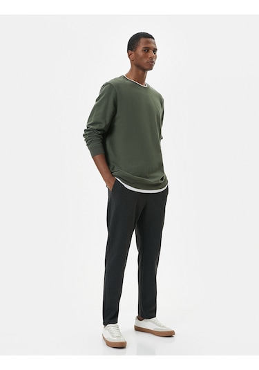 Koton Beli Bağcıklı Pantolon Slim Fit Cep Detaylı Katlı Paça Gri 4wam40137hw 4wam40137hw031 Gri