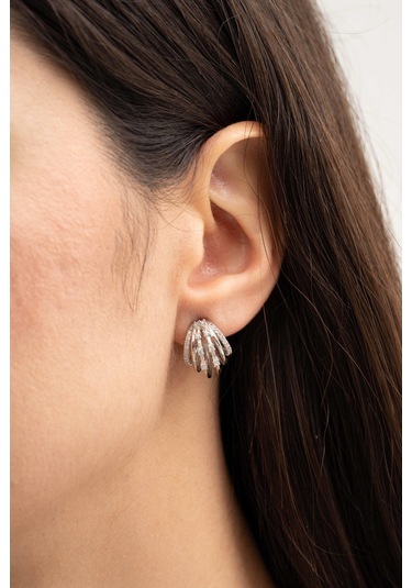 Kafes Tasarım Rodyumlu Gümüş Küpe 7027 Gümüş