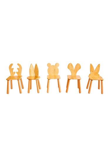 Woodnjoy Wood & Joy Doğal Ahşap Çocuk Sandalye Geyik Ahşap