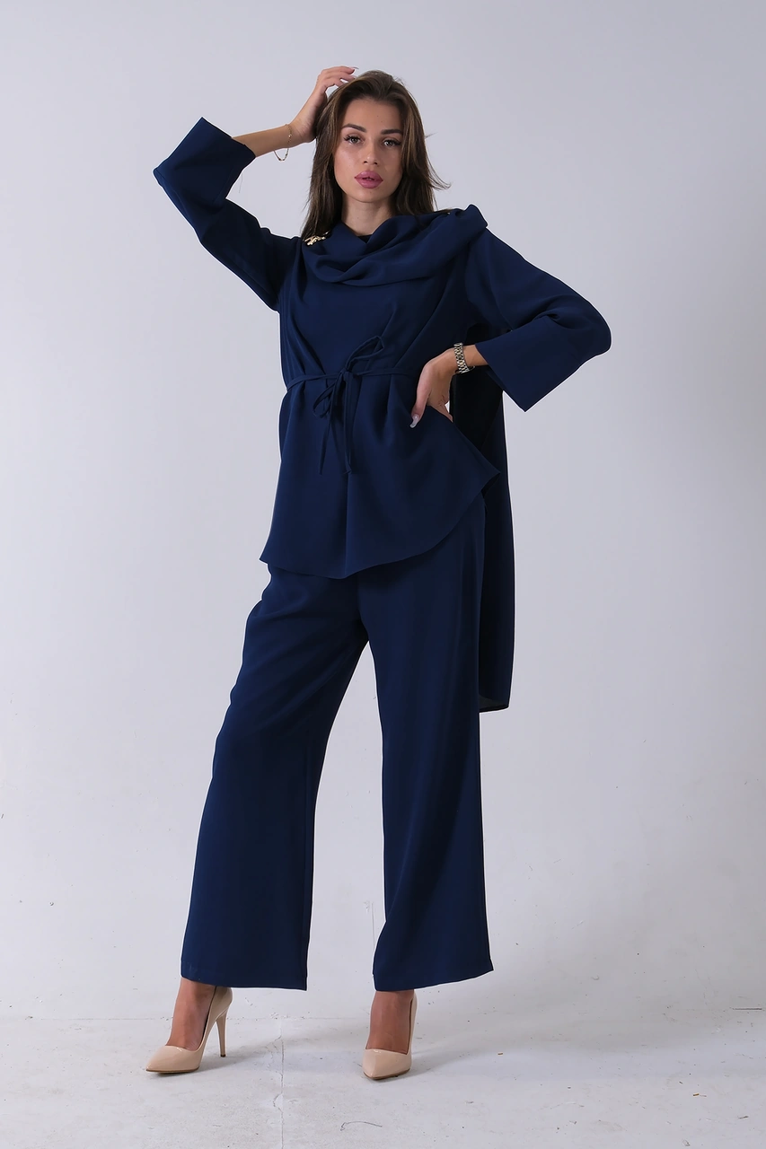 Feminist Lacivert Şal Yaka Üzeri Broş Detaylı Pantolonlu Takım 4592270.02 Lacivert