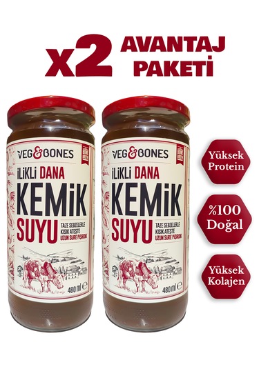 Veg&Bones İlikli Dana Kemik Suyu Yüksek Kolajen Ve Protein Deposu 2'li