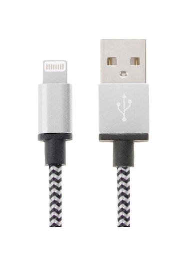 2m Dokuma Stil 8 Pin - Usb Sync Veri / Şarj Kablosu Gümüş