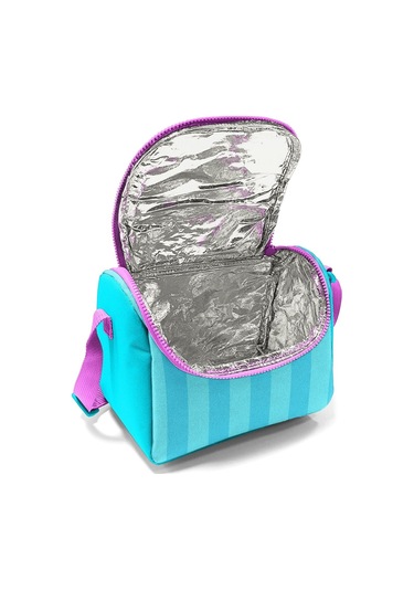 Coral High İlkokul Kız Çocuk Okul Beslenme Çantası, Turkuaz Pembe Çizgili, Termoslu Isı Yalıtımlı Çok Renkli