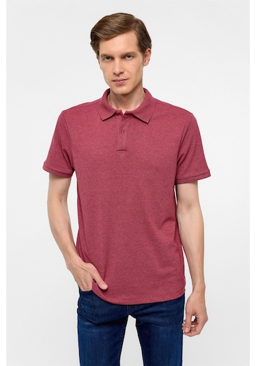 Koyu Bordo Regular Armürlü Polo Yaka Tişört-37210 Koyu Bordo