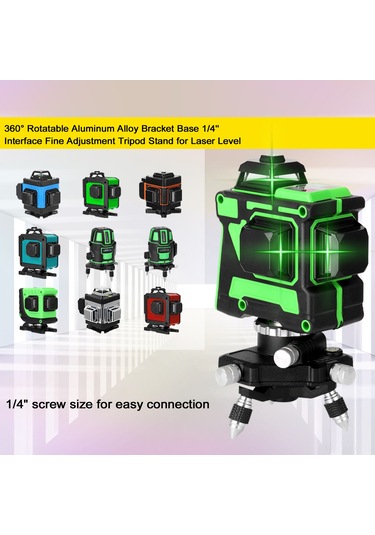 Moveevo Laser Seviye İçin 360 Döner Tripod, 1/4" Arayüzlü, Alüminyum Ve Plastik Malzeme, Hızlı Hedefleme Mekanizması, Baloncuk Seviyesi