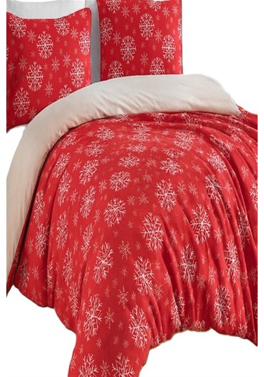 More Home Lastikli Çarşaflı Çift Kişilik Nevresim Takımı Kırmızı-bej Kombin Çok Renkli