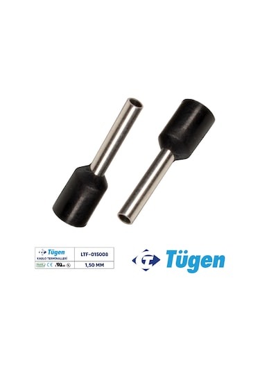 Tügen 1,50mm İzoleli Yüksük Siyah 1 Kutu 1000 Adet