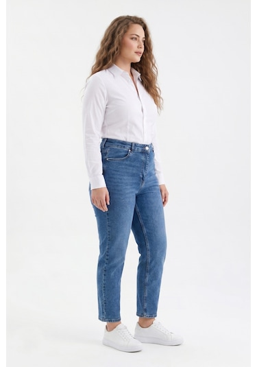 Dekploy Kadın Yüksek Bel Mom Fit Jean Pantolon Bgl-st05450 Mavi