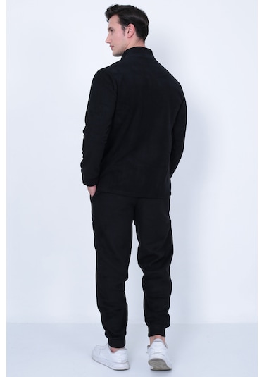 Lukitus Tam Fermuarlı Polar Erkek Eşofman Takımı - Siyah