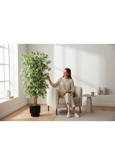 Yapay Ficus Ağaç 150 Cm Siyah Vega Saksı Yeşil