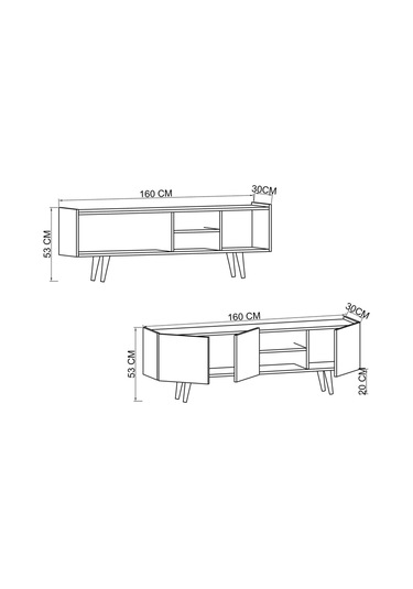 Milano Ahşap Ayaklı Modern Tv Ünitesi 160 Cm Safir Meşe - Beyaz