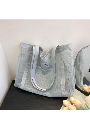 Gri Yogodlns Kadın Örgü Büyük Kapasiteli Hollow Out Plaj Omuzdan Askili Çanta Moda Naylon Düz Renk Alışveriş Çantası Gri