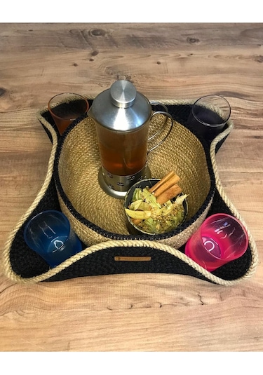 Hasır Sepet, Jüt Ip Sepet, Dekoratif Sunumluk, Hasır Sunumluk Tepsi, Hediyelik Sepet 001