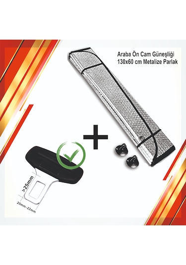 Cam Güneşliği Metalize 130x60 Cm +tüm Araçlara Uygun Kemer 1 Ad.