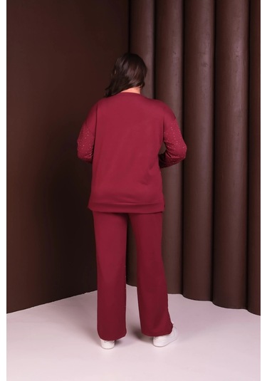 Önü Taş Baskılı Alt-üst Takım Bordo