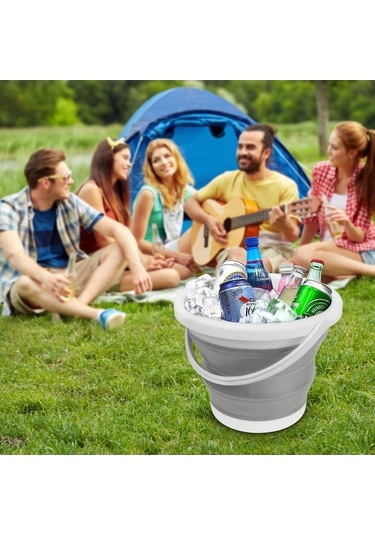 Flybuy Ve Temizlik Temizleyici Taşınabilir Silikon Kovası Katlanabilir Gri Buz Banyo 5l - My Gri