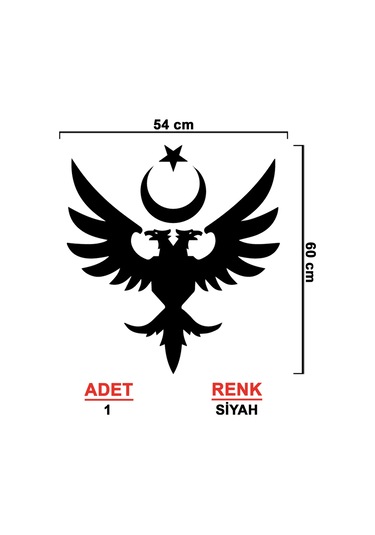 Ay Yıldız Çift Başlı Kartal Sticker - 54cmx60cm - Siyah
