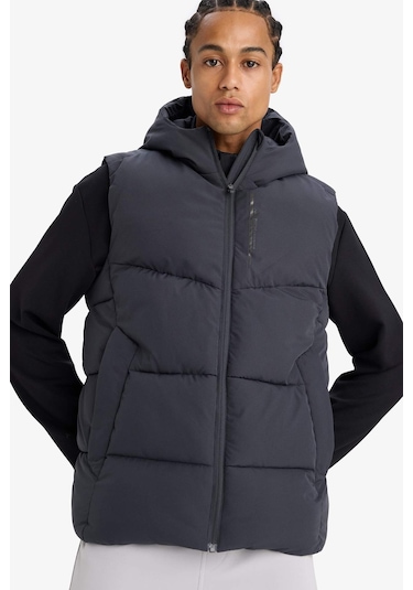 Defacto Defactofit Regular Fit Kapüşonlu Su Geçirmez Fermuarlı Şişme Yelek E9216ax25auar214 Antrasit