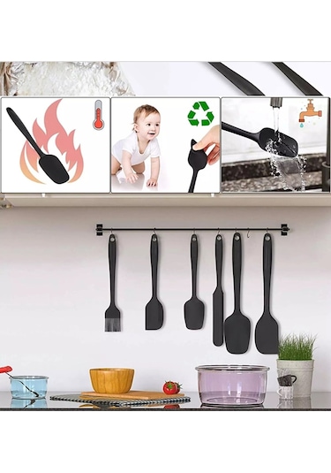 Isıya Dayanıklı Yanmaz Yapışmaz Silikon Spatula Seti 6'lı Siyah