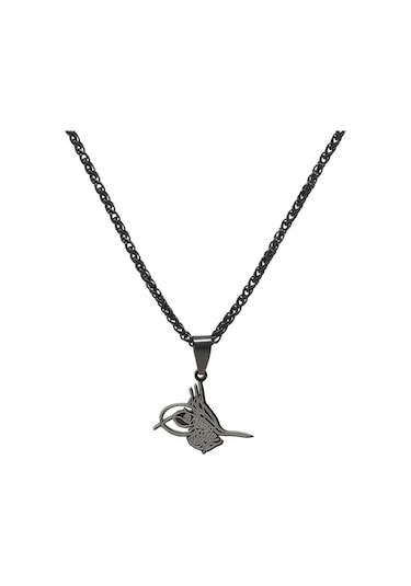 Tuğra Tasarım Siyah Renk Çelik Erkek Kolye (506248049) Metalik