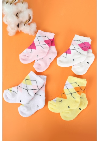 Pamuklu 6'lı Yenidoğan Bebek Kışlık Havlu Çorap Çok Renkli