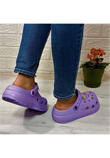 Sonimix 12901 Lila Renk Taşlı Kalın Tabanlı Kadın Terlik 001