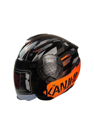 Motoanl Motosiklet Arrow Yarım Double Güneş Vizörlü Abs Material Kapalı Kask Turuncu