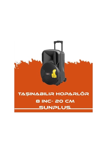 Sunplus Hoparlör 8" 20cm Sd/mmc/usb/mp3/fm Bt'lu Lcd Ekran Kumandalı Taşınabilir Hoparlör Sunplus Ht-820