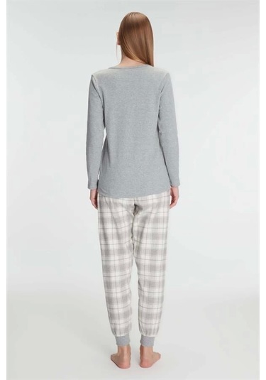Anıl Pamuklu Uzun Kol Pijama Takımı Gri