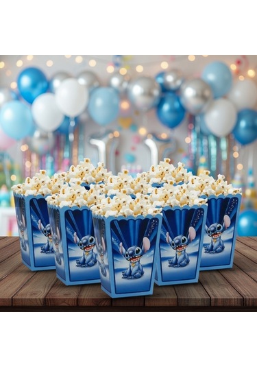 Stitch Mısır Kutusu 8'li Pop Corn Kabı Doğum Günü Parti Süsü