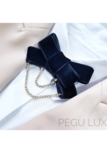 Pegu Lux Kadife Taşlı Siyah Yaka Gömlek Ceket Broş, Yaka İğnesi 05