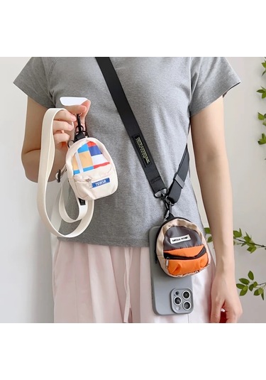 Elmpaly 2'li Set Renkli Mini Kartlık + Telefon Askısı, Siyah+turuncu Kahverengi Sırt Çantası