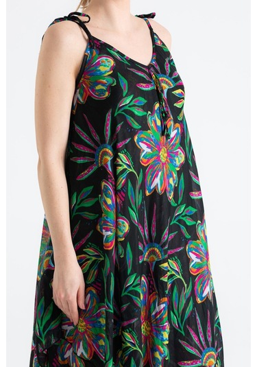 Askılı Vual Afrodit Midi Boy Elbise Etnik Siyah 6193 - Kadın Siyah