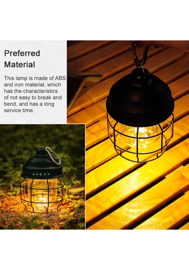 Shineyee Siyah Demir Cam Kapağı Kamp Lambası - Ipx4 Su Geçirmez, 3 Seviye Parlaklık, İç Li-pil Ve Kanca İle Taşınabilir Açık Hava Feneri Siyah