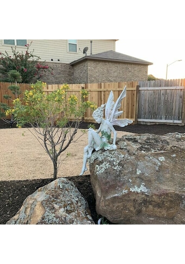 Wezone Beyaz Peri Heykeli - Dekoratif Bahçe Süsü, 22 Cm Dayanıklı Reçine