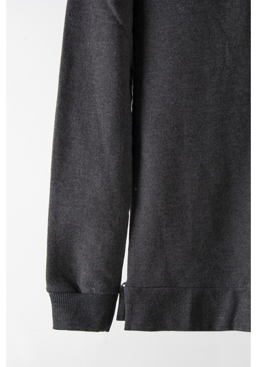 Erkek Antrasit Bisiklet Yaka Basic Düz Sweatshirt Antrasit