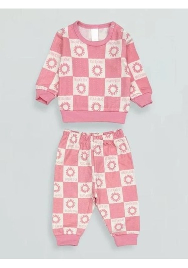 Kız Bebek Desenli Pamuklu Pijama Takım-15340 Pembe